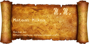Mateas Miksa névjegykártya